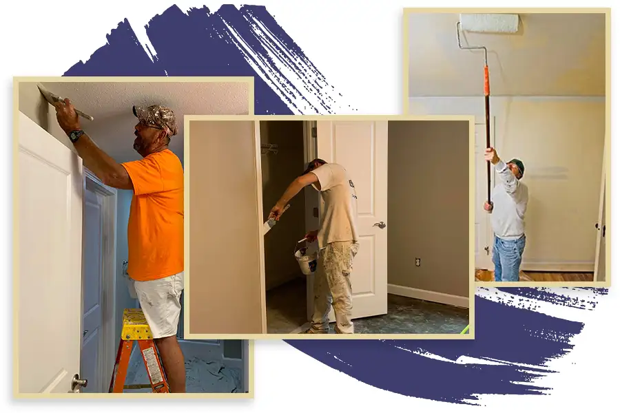 Tyler Painting and Drywall Co - collage of employees working on various painting projects - Belleville, IL