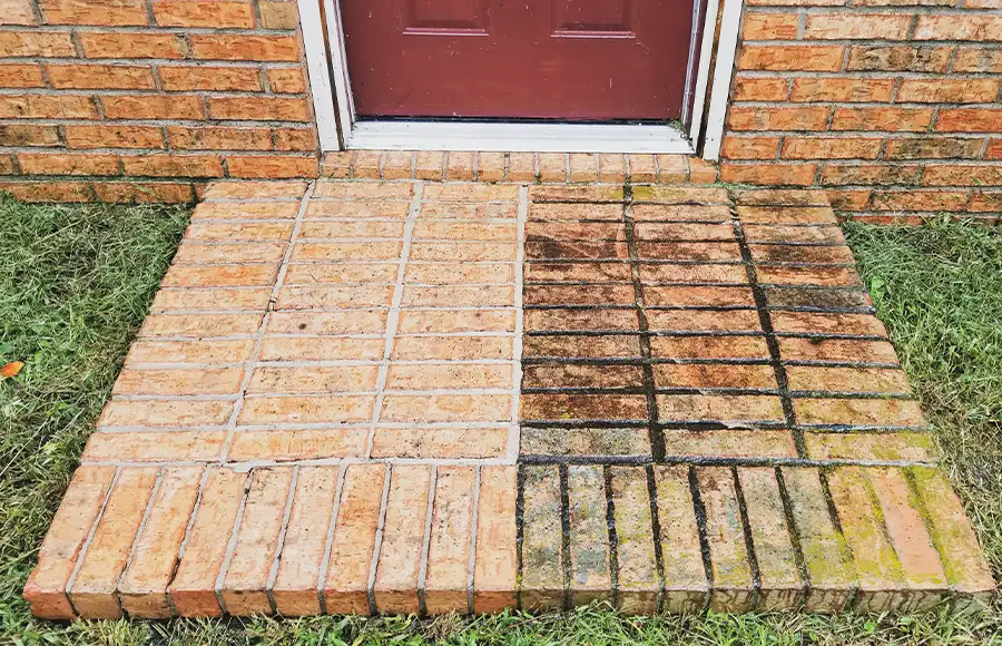side by side comparison of pressure washing brick - Fairview Heights, IL